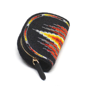 Native Inspired Ethnic Style Seed Bead Beaded Coin Purse (Black Orange)