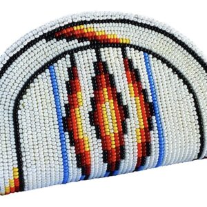 Hand Beaded Native American Inspired Ethnic Style Seed Bead Coin Purse - White