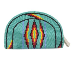 Hand Beaded Native American Inspired Ethnic Style Seed Bead Coin Purse - Sea Green