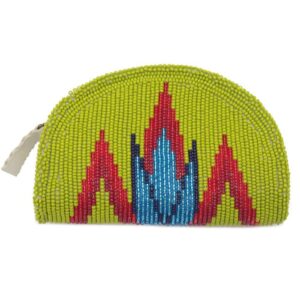 Hand Beaded Native American Inspired Ethnic Style Seed Bead Coin Purse - Olive Green