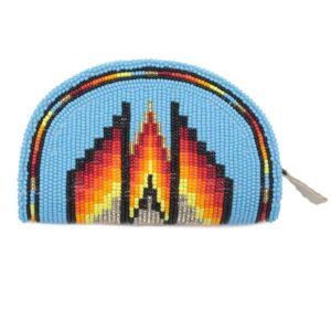 Hand Beaded Native American Inspired Ethnic Style Seed Bead Coin Purse - Cyan