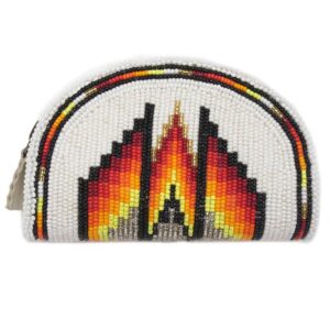 Hand Beaded Native American Inspired Ethnic Style Seed Bead Coin Purse - White Fire