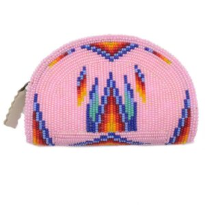 Hand Beaded Native American Inspired Ethnic Style Seed Bead Coin Purse - Pink
