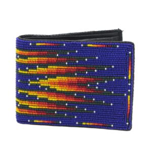 Handmade beaded Native American style genuine leather Men's bifold Wallet/purse - Blue Galaxy Fire